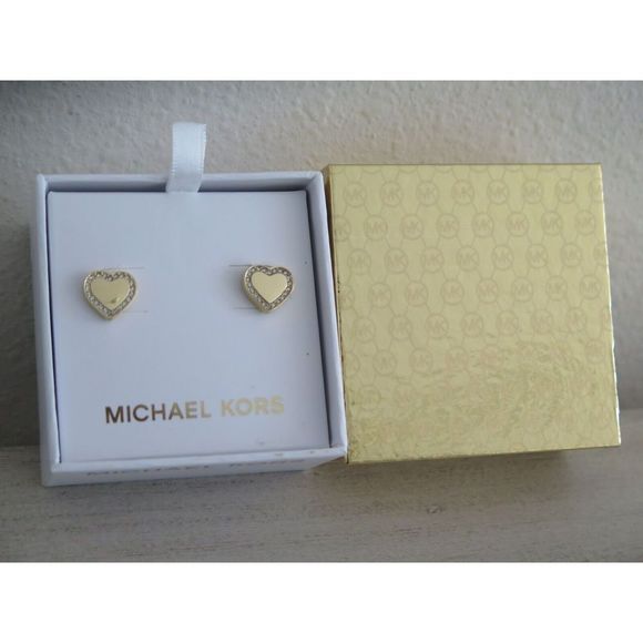 MICHAEL KORS MKJX3965710 Gold Tone Pave Crystal Heart Heritage Stud Earrings - Picture 4 of 10